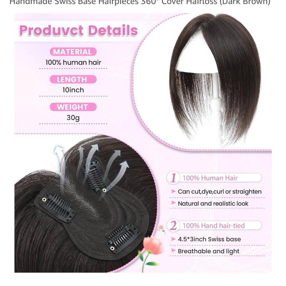Dark Brown Clip-In Top Piece for Women - Natural Look Hair Thickener - Picture 3 of 8